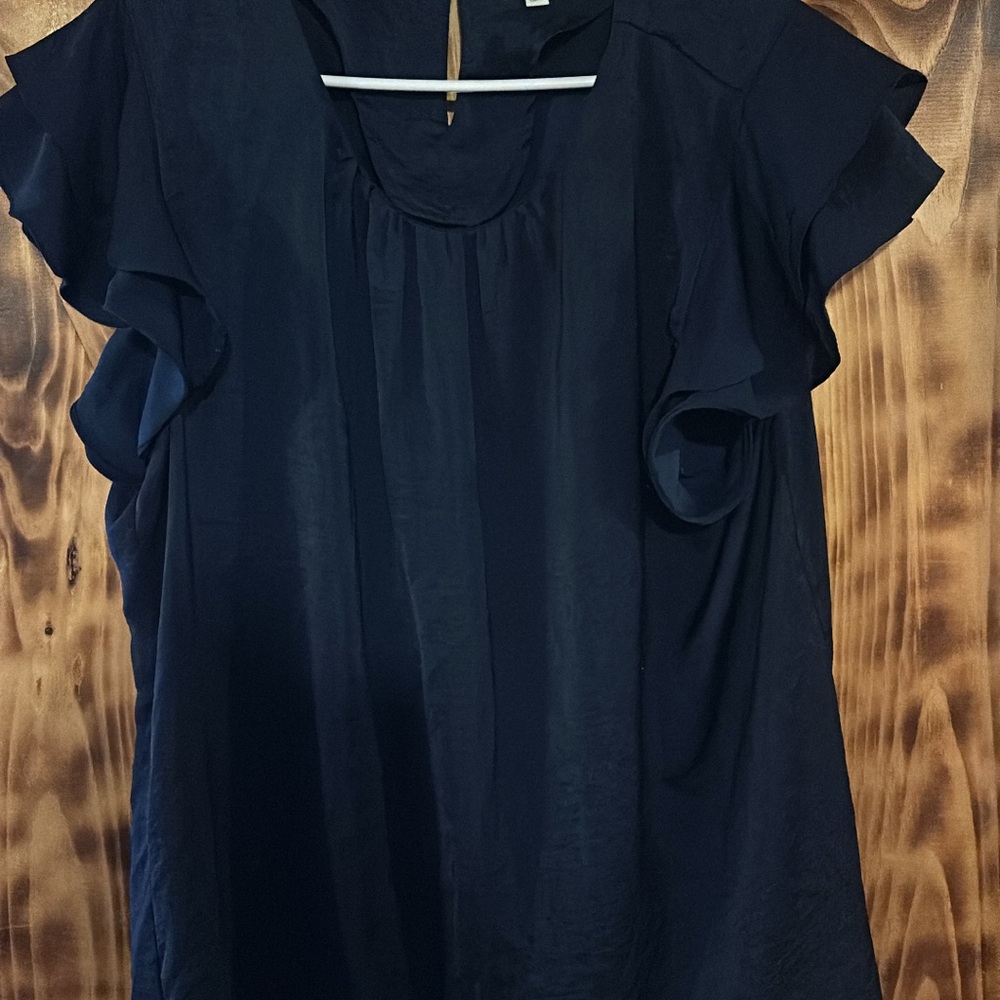 Navy Blue Ruffled Blouse